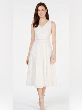 Calvin Klein NWT White Eyelet Lace Fit and Flare Midi Dress Size 8